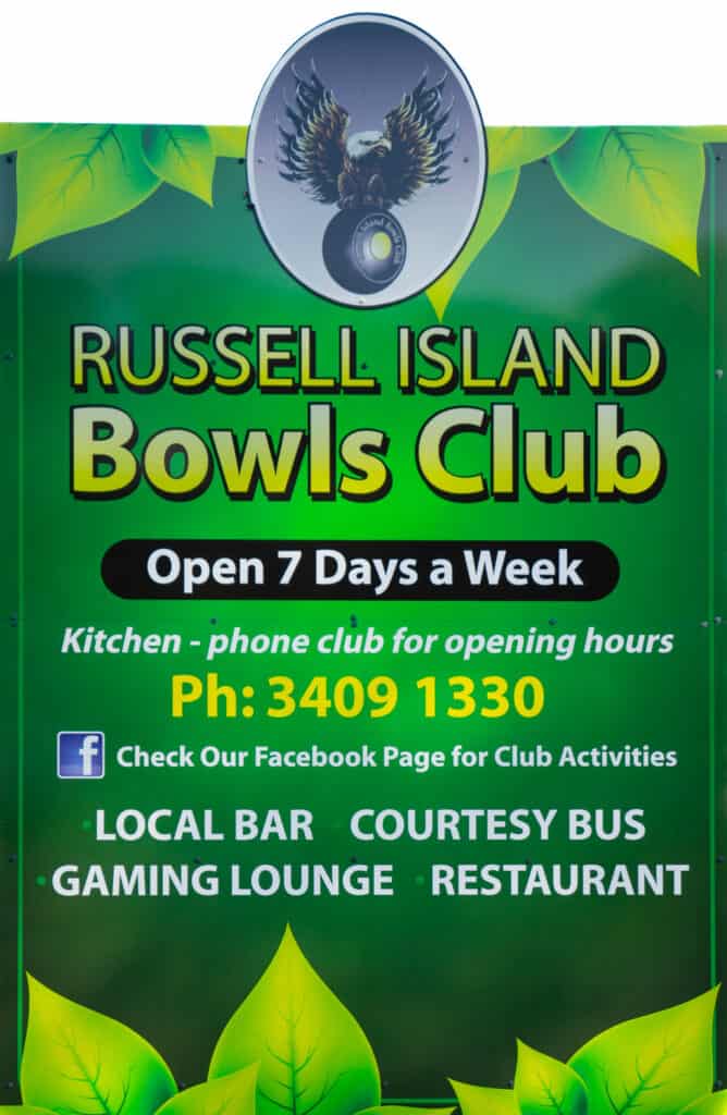 Russell Island Bowls Club Street Sign